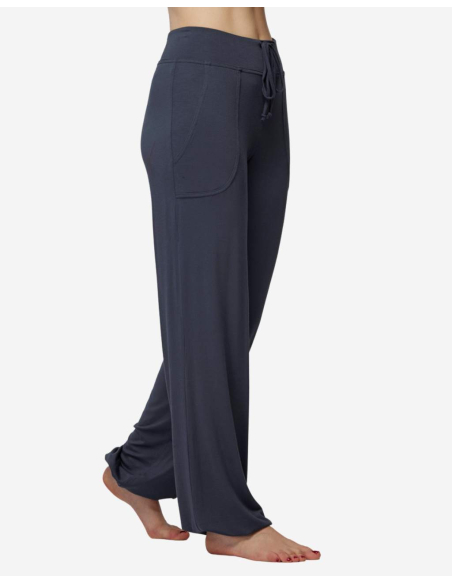 Pantalon droit avec poches et liens chevilles - Bleu