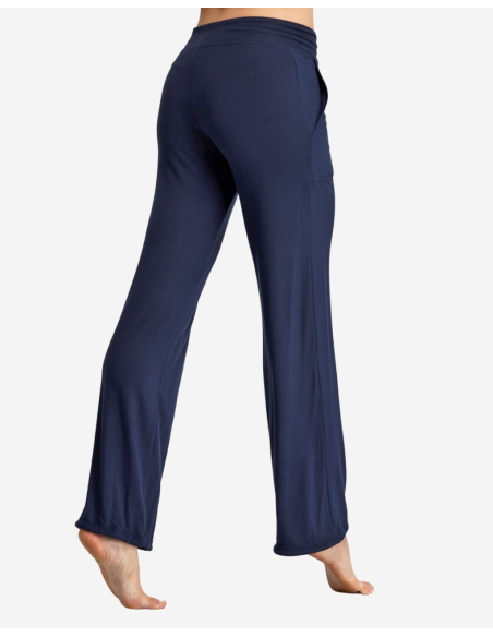 Pantalon droit avec poches et liens chevilles - Bleu