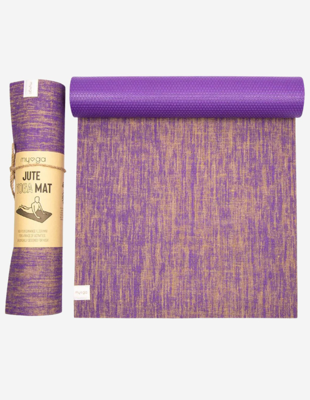 tapis de yoga en jute violet antidérapant
